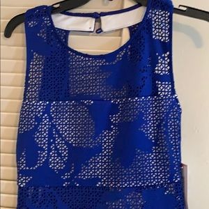 Blue and white cutout floral patterned dress